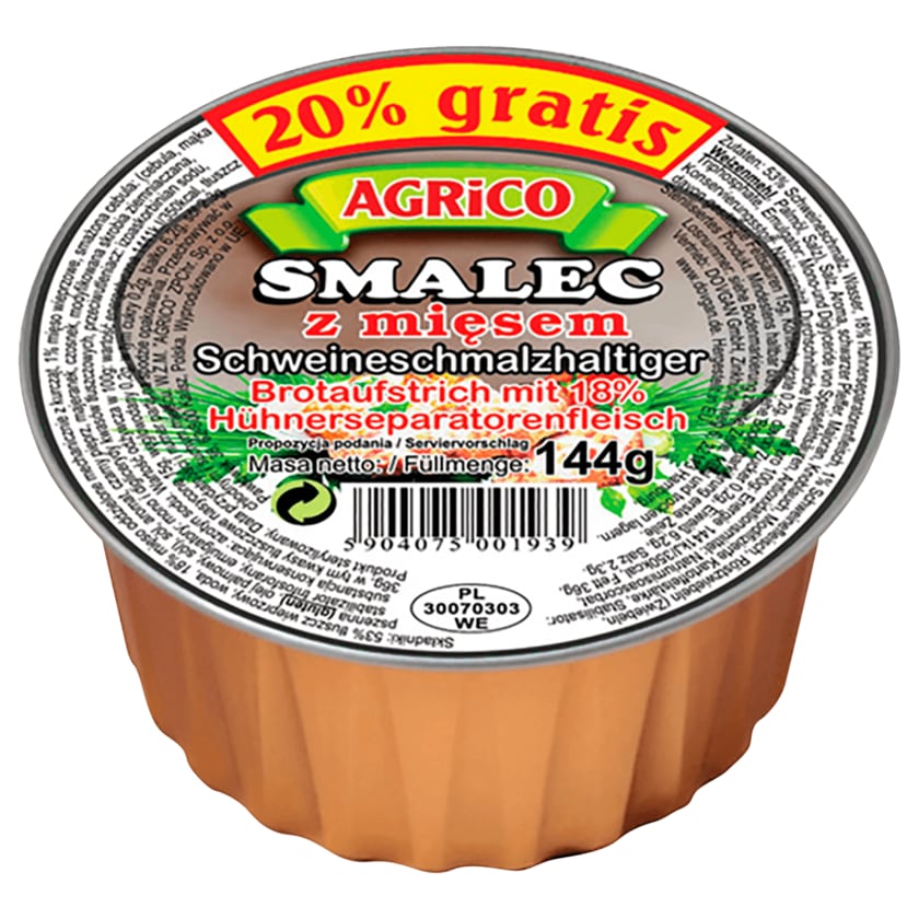 Agrico Smalec Schweineschmalzhaltiger Brotaufstrich 144g